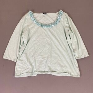 Talbots Top Women's Size XL Mint Green Pima Cotton Ruffle Neck 3/4 Sleeve